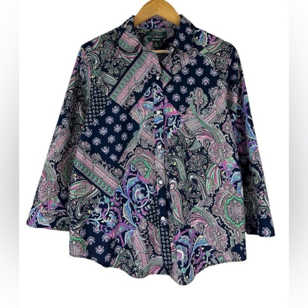 Lauren Ralph Lauren Non Iron Buttons Front Shirt Paisley Floral women’s Size XL